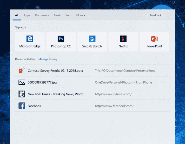 Windows 10 Insider Build 18329 - top apps in search
