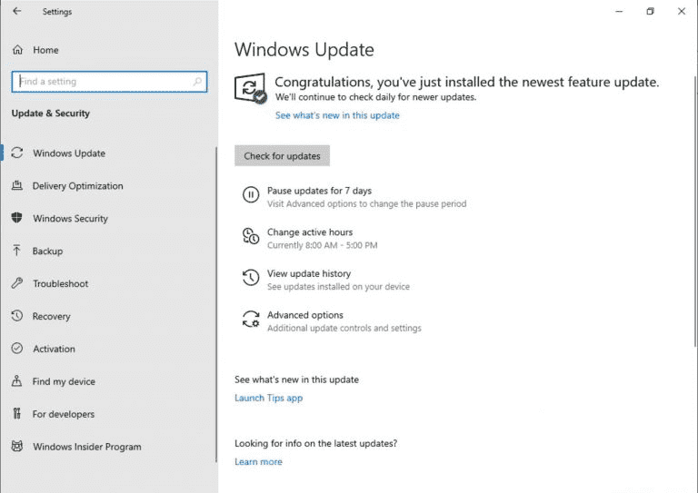 Windows 10 Insider Preview Build 18282 - pause update
