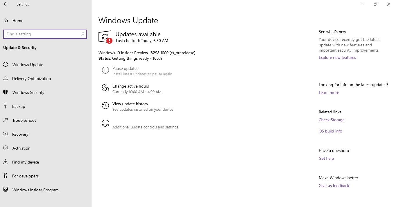 Windows 10 Insider Preview Build 18298