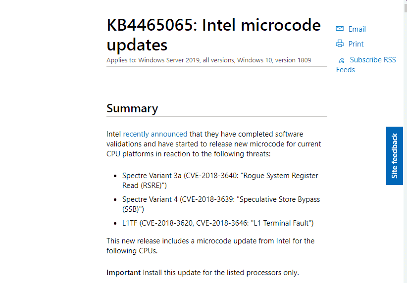 Windows 10 Microcode Update April 2019