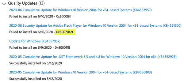 Windows 10 Update Error 0x8007012f