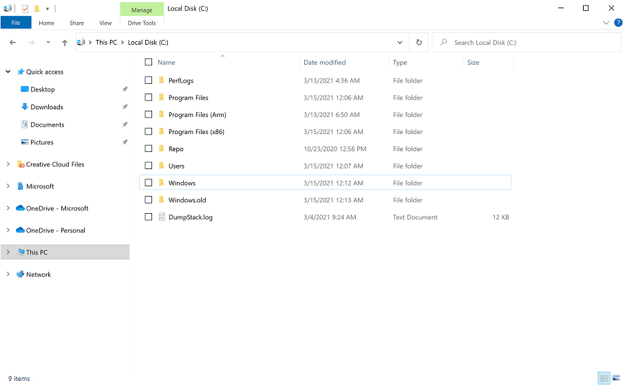 Windows 10 build 21337.1000 file explorer layout