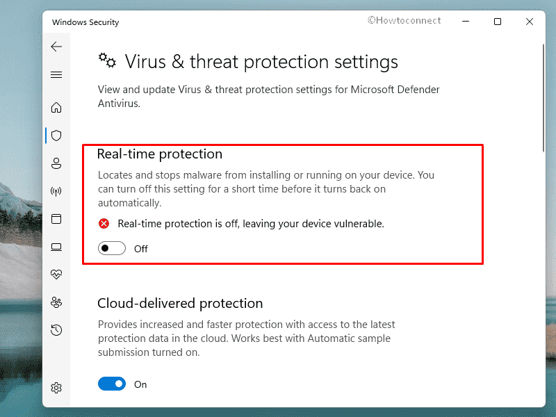 Windows 11 Update error 0x80071ab1 - disable real time protection
