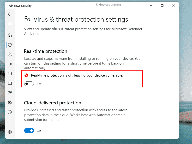 Windows 11 or 10 Error code 0x8007001d - Disable Real time protection