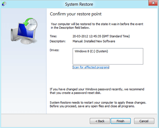 windows 10, 8 confirm restore point