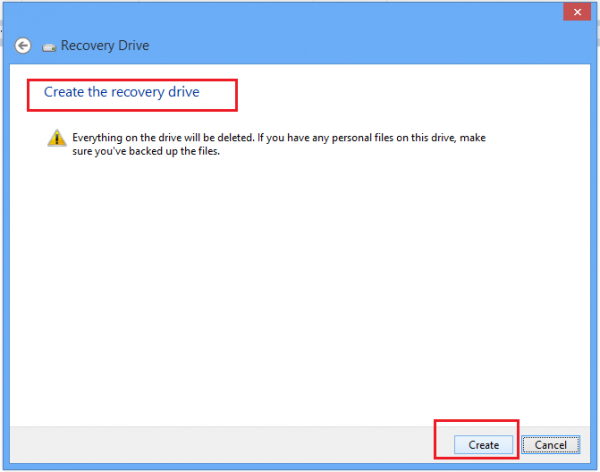 windows 8 recovery drive message