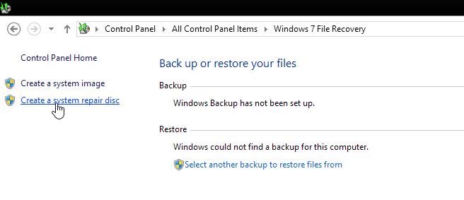 windows 8 create system repair disc link