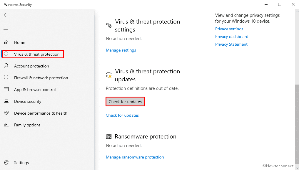 Windows Defender Update Stuck - Check for updates through the app directly