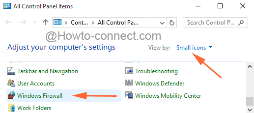 Windows Firewall small icon in Windows 10 Control Panel