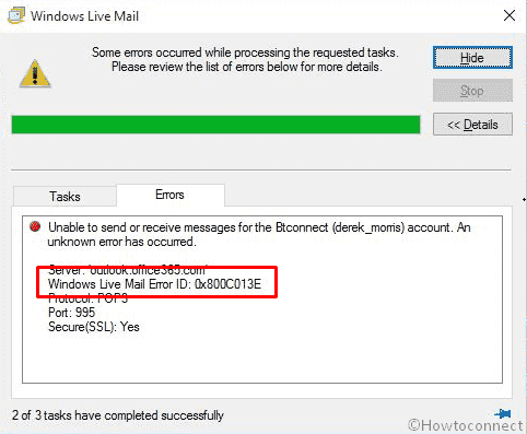 Windows Live Mail Error id 0x800C013E