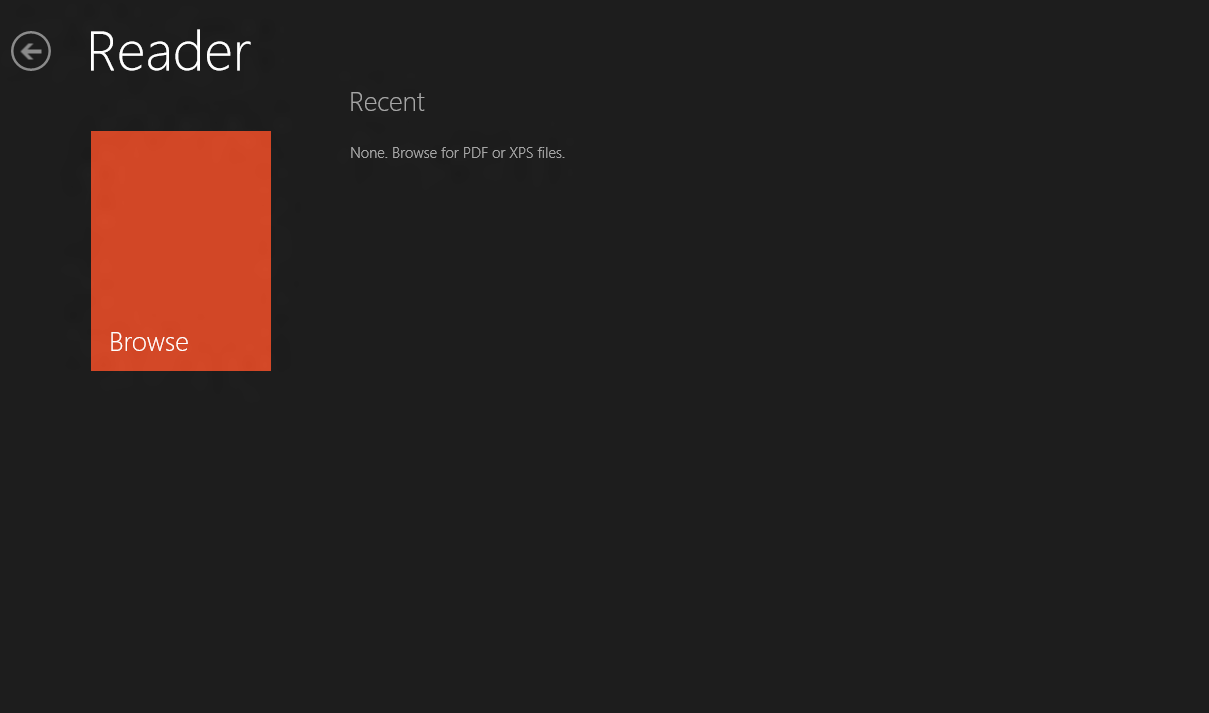 windows reader app main screen