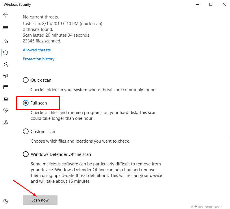 Windows Security full scan scan now