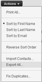 yahoo mail action export all option