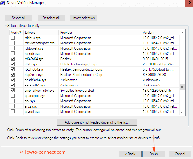 a huge list of all the drivers on windows 10 in verifier manager