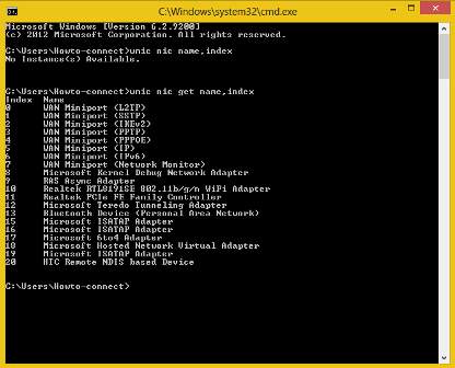 adapter list on command prompt