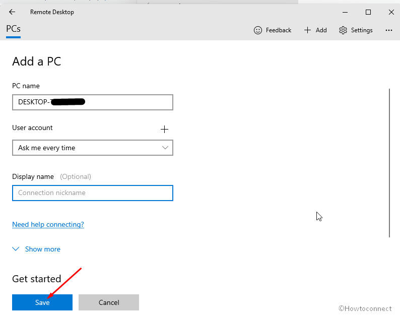 add a pc remote desktop