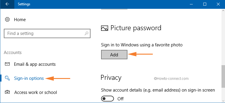 add button beneath picture password