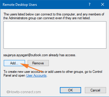 add button on remote desktop users