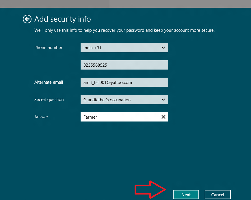 add security info in windows 8