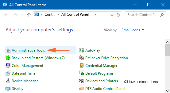 administrative tools on all control panel list window