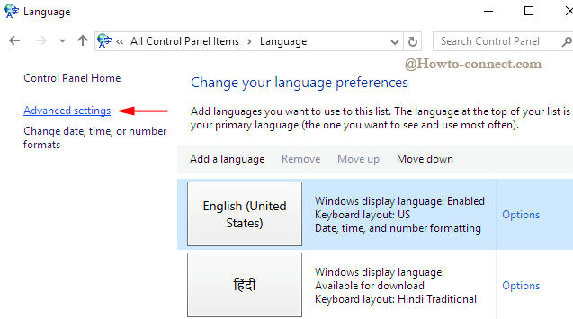 advance language settings link in windows 8.1