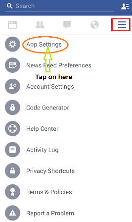app settings menu on facebook in android phone