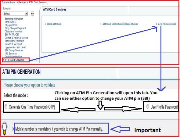 Change ATM PIN through SBI Internet Banking