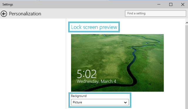 background picture on lockscreen preview in personalization window