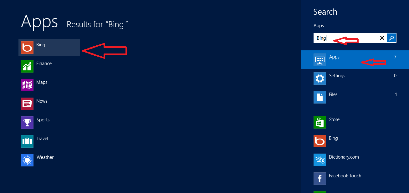 bing search in windows 8