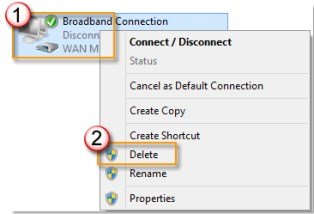 delete broadband connection in Windows 8