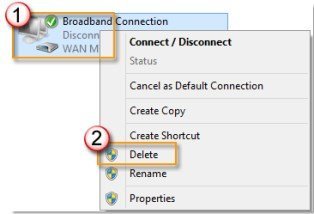 delete broadband connection in Windows 8