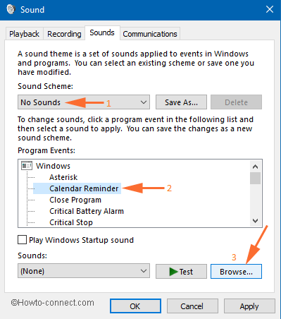 calendar reminder in program event in windows 10