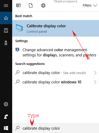 calibrate display color search in cortana search box