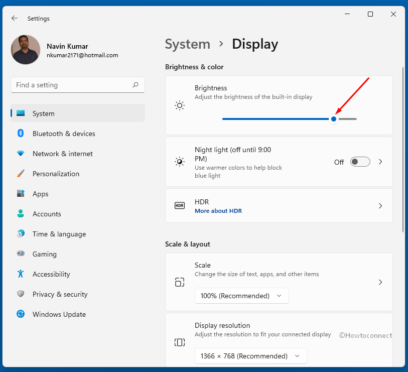 change brightness from settings