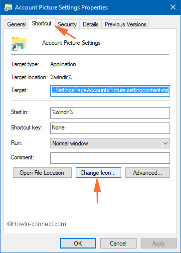 change icon in shortcut tab in picture properties window