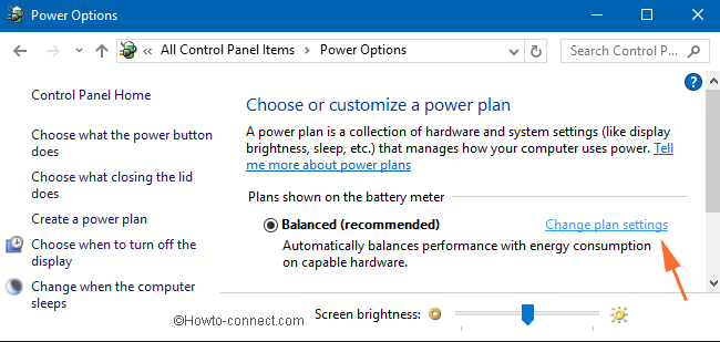 change plan settings link beside your chosen power plan