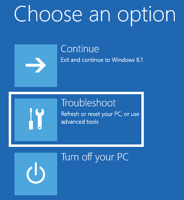 choose an option in advance troubleshoot