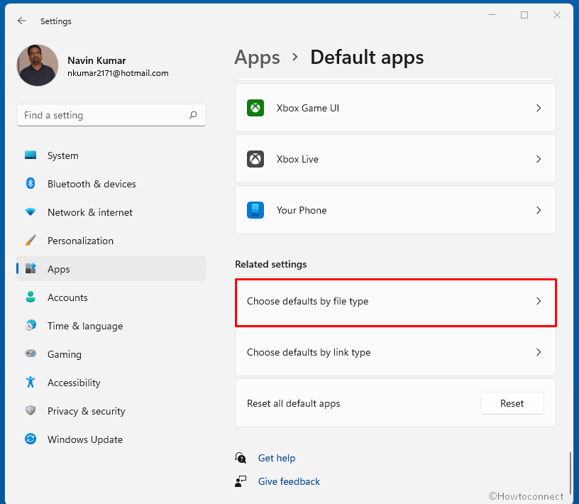 choose default apps by file type in settings