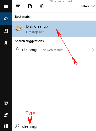 cleanmgr written Cortana search box