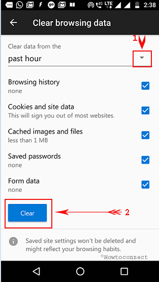clear all browsing data microsoft edge android