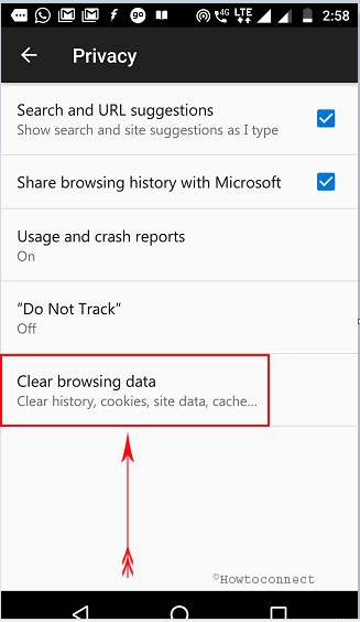 clear browsing data microsoft edge android