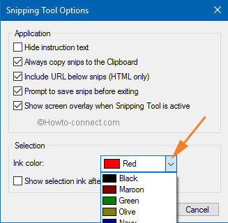 color choice on snipping tool
