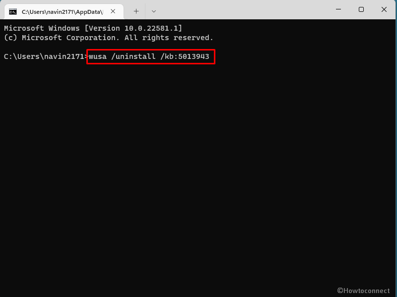 command to remove KB5013943