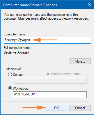 computer name or domain name change windows 10