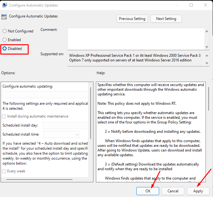 configure windows updates policy settings