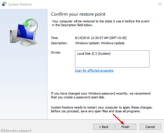 confirm your restore point finish