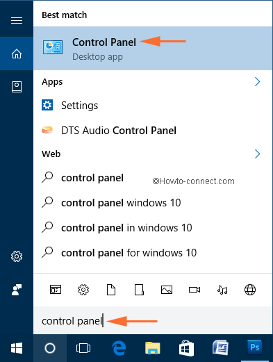 control panel on start menu windows 10