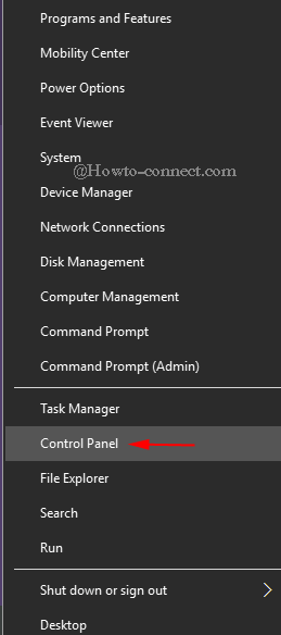 control panel on power user menu windows 10