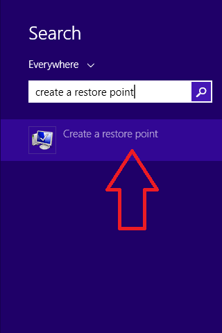 create a restore point below search bar