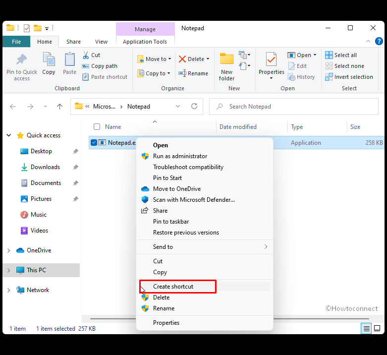 create shortcut to notepad